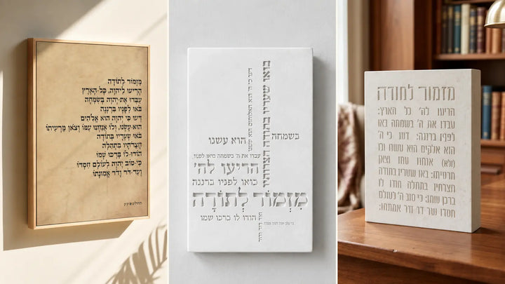 יודאיקה עכשווית - מזמור לתודה, בטון פולימרי ותבליט עברי