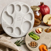 צלחת ברכות ראש השנה ביציקת סהרה עם סימני החג