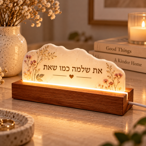 בסיס תאורת לד מלבני מעץ עם חריץ באורך 15 ס״מ עם יציקה מוארת בעיצוב בית חם